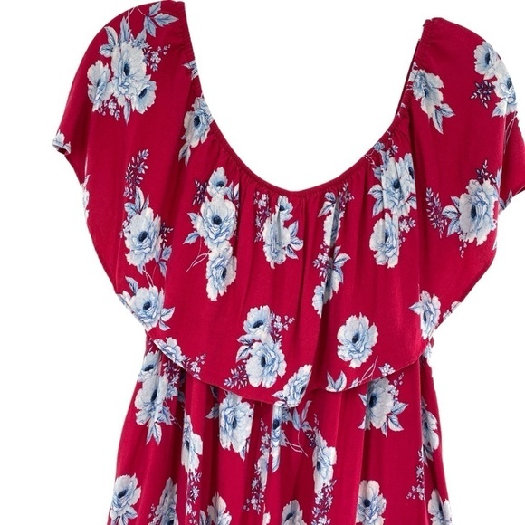 Torrid Red Floral Crepe Off Shoulder Ruffle Blouse - Picture 9 of 10